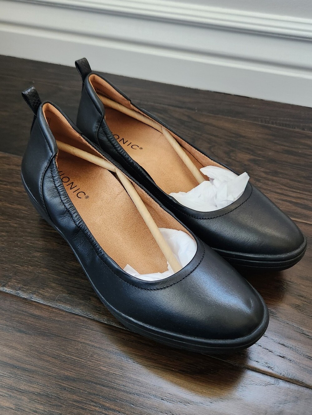 Vionic Women's Black Leather Jacey Wedge Slip-On Comfort Shoes Size 8